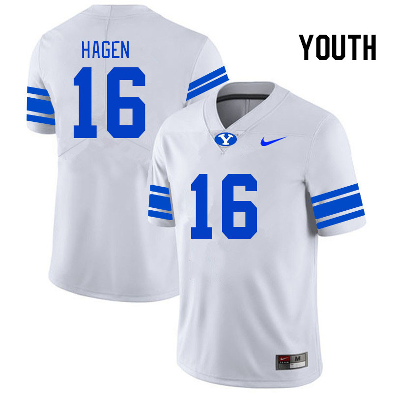 Youth #16 Cole Hagen BYU Cougars College Football Jerseys Stitched-White